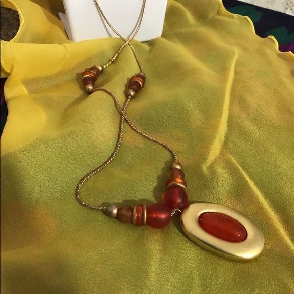 Vintage Necklace & Earrings Set Goldtone & Red Oval Beaded Necklace & Earrings - Picture 3 of 16